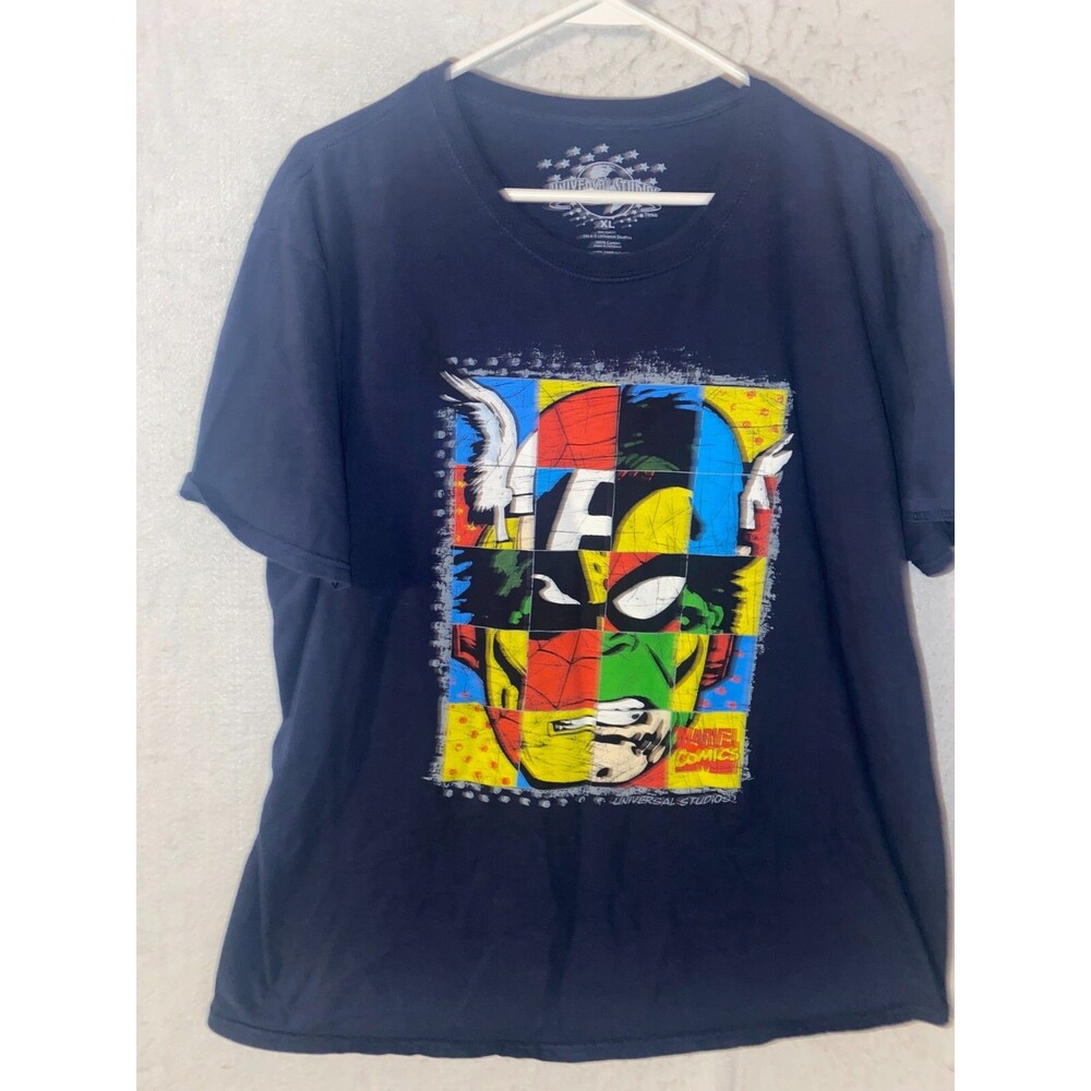 Marvel Super Heroes Men's XL Universal Studios Blue Graphic Short Sleeve Shirt